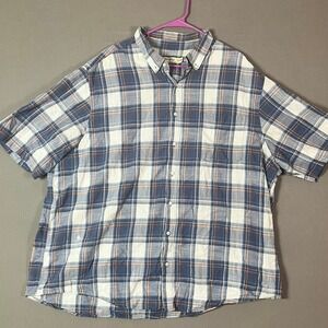 Faded Glory Button Down 3XL Cotton Plaid Blue Orange Short Sleeve Rugged Style